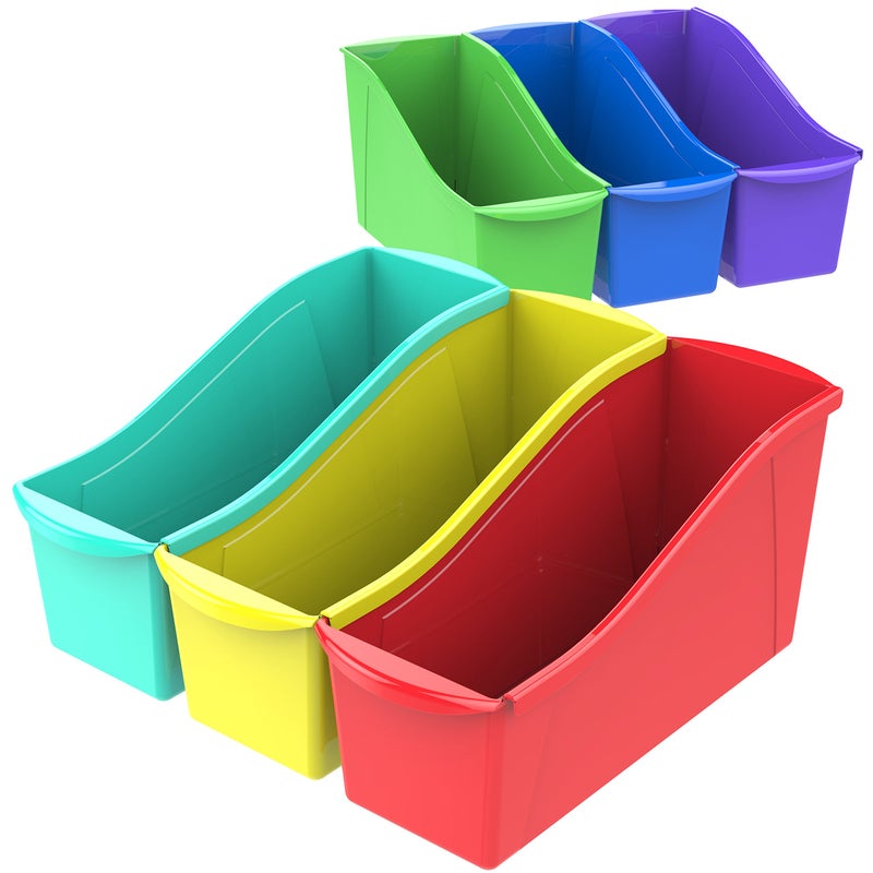 Storex Large Book Bin, Interlocking Plastic Organizer for Home, Office and Classroom, STEM Assortment, 6-Pack - Image 1